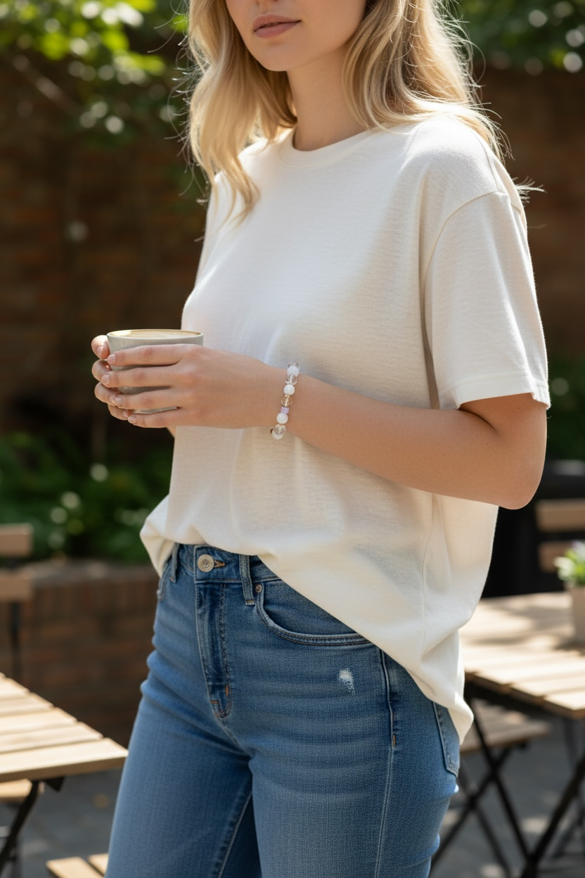 Soft Light - Moonstone & Quartz Bracelet