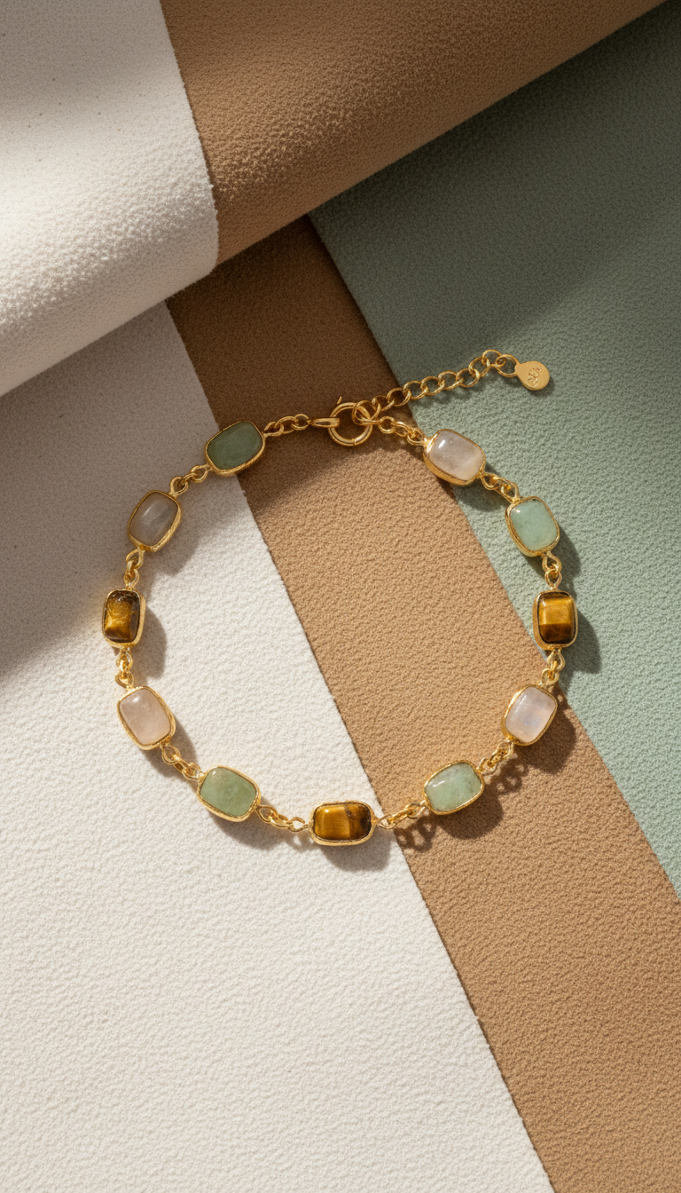Calm Sand gold-plated gemstone bracelet