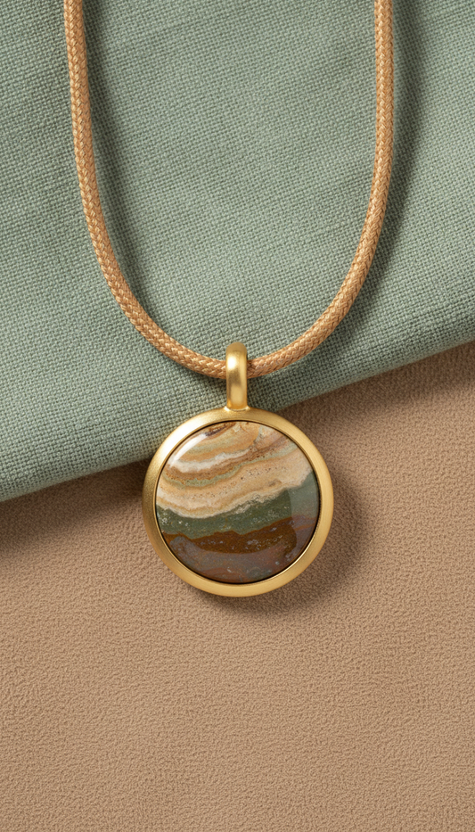 Earth Jasper mindfulness pendant with silk cord