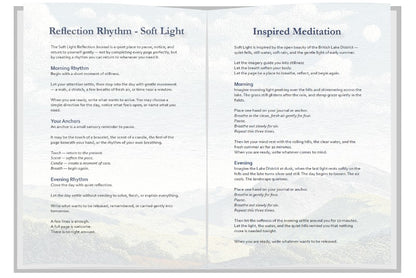 Sapphire Willow Soft Light reflection journal with countryside imagery. 48 pages for gentle journaling, reflection, and gratitude.